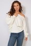 Asymmetric Brooch Detail Bat Sleeve Tricot Sweater Ecru