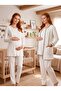 New Season Ecru Winter Quilted Button Detailed Special Design Long Sleeve Maternity Pajama Set 3-Piece Set - 2