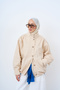 Women's Elastic Waist Hidden Zipper Jacket Cream - 3