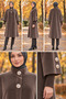 Gold Buttoned Long Coat-Brown - 5