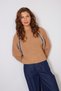 Jeans Striped Detail Standing Collar Folded Sleeves Tricot Sweater Camel - 3
