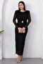 Wide Collar Shoulder Padded Glitter Tulle Dress Grs4197 - 5