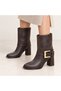 Women's Stylish Boots with Thick Heels and Square Buckle Detail - 3