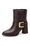 Women's Stylish Boots with Thick Heels and Square Buckle Detail - 2