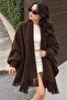 Liva Women's Tasseled Oversize Knitwear Poncho Brown - 3