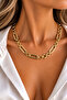 Gold Color Rectangular and Circular Geometric Chain Necklace (40cm)