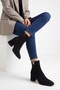 Lean Black Suede Buckle Women's Thick Heeled Boots - 3