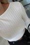 Long Sleeve Ribbed White Blouse - 3
