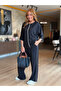 Women's elbow length sleeve striped two-piece set - 2