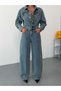 Women's Wide Leg Loose-Fit Jeans Overalls with Chest Pockets and Snap Fasteners - 3