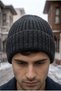 Men's Black Winter Siberian Beanie Soft Wool Textured Windproof Folded Beanie - 3