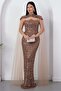 Strapless Neckline Sequined Evening Dress with Bolero Ecr5683