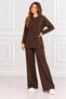 Women's Crew Neck and Side Gold Button Detailed Ribbed Knitwear Tunic Trousers Double Slit Set - 8