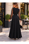 Women's Butterfly Detailed Tulle Sleeves Belted Long Crepe Dress - 4