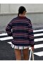 Polo Collar Striped Oversize Sweatshirt Jt9728 - 2