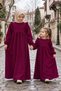 Girl's Hijab Dress – Velvet Huma Model Full Length – Burgundy