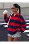 Polo Collar Striped Oversize Sweatshirt Jt9728 - 5