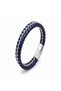 Navy Blue Chain Model Steel and Leather Bracelet - 5