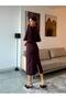 Women's Plum Collar Buttoned Accessory Cape Slit Midi Dress - 4