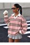 Polo Collar Striped Oversize Sweatshirt Jt9728 - 5