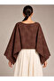 Brown Embroidery Detailed Asymmetrical Cut Cape Blouse - 2
