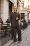 1051 Suit with Glitter Thread Detail on the Sides and Pants in Brown - 3