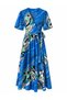 Lady Belted Double Breasted Short Sleeve Dress Women's Blue