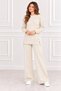 Women's Crew Neck and Side Gold Button Detailed Ribbed Knitwear Tunic Trousers Double Slit Set - 6