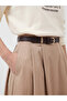 Alita City Beige Plain Long Women's Skirt with a Difference in Color Xside - 3