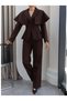 Collared Ruffle Cape Detail Single Button Design Brand Equivalent Premium Series Blazer Jacket Palazzo Pants Three Piece Suit - 3