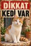 Caution Cat Is Present White Sarman Cat Retro Metal Wall Sign 15X20 cm