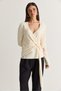 Women's Cream V-Neck Waist Buckle Tie Detail Floş Mercerized Long Sleeve Blouse Th261086 60286589 - 3