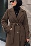 Torba Pocketed Shoulder Pad Detailed Cashmere Coat Tsd260314 Brown - 2