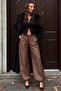 Brown Leather Balloon Women's Trousers Mg2924