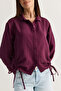 Women's Plum Color Buttoned Shirt with Gathered Sides and Tie Detail 2344 60286594 - 5