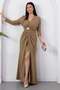 V-Neck Slit Buckled Long Sleeve Dress K-262739 - 6