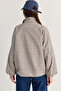 Women's Cream-Navy Blue Oversize Plaid Patterned Lined Water Repellent Raincoat Trench Coat 4000 60286588 - 8