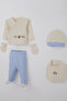 Baby Boy Hospital Release 5-Piece Car Set Embroidered 0-3 Months, Cream - 2