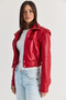 Women's Stand Collar Shoulder Epaulettes Snap Fastener Crop Faux Leather Jacket 4224 60286595 - 2