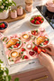 Glass Cutting Board with Pink Checkerboard Pattern, Croissant & Coffee Themed - Glass Cutting Board |   20cm X 30cm