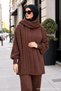 Knitted Sweater Set with Scarf Brown Hm2960 - 2
