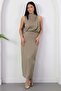 Crew Neck Slit Front Flowy Dress Grs4126 - 4