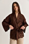 Women's Brown Laser Cut Detailed Belted Suede Jacket 5016 60286600 - 6