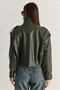 Women's Khaki Lined Stand Collar Shoulder Epaulettes Snap Closure Oversize Faux Leather Jacket 2838 60286593 - 7