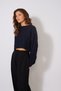 Hair Braided Crew Neck Short Knit Sweater Navy Blue - 3