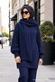 Knitted Sweater Set with Scarf Navy Blue Hm2960 - 2