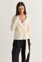 Women's Cream V-Neck Waist Buckle Tie Detail Floş Mercerized Long Sleeve Blouse Th261086 60286589 - 4