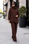 Knitted Sweater Set with Scarf Brown Hm2960