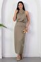 Crew Neck Slit Front Flowy Dress Grs4126 - 3