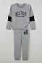 Boy's Tracksuit Set with Lettering Printed on the Sleeves and Block Pattern, Ages 4-9, Gray Melange